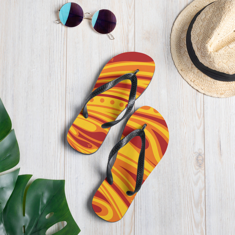 "Ainahau" Design, Sunset (red, orange, yellow) slippers, flip flops